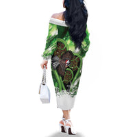 Piwakawaka New Zealand Christmas In July Family Matching Off The Shoulder Long Sleeve Dress and Hawaiian Shirt NZ Aroha Koru Fern Marble Vibes
