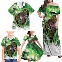 Piwakawaka New Zealand Christmas In July Family Matching Off Shoulder Maxi Dress and Hawaiian Shirt NZ Aroha Koru Fern Marble Vibes