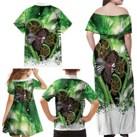 Piwakawaka New Zealand Christmas In July Family Matching Off Shoulder Maxi Dress and Hawaiian Shirt NZ Aroha Koru Fern Marble Vibes
