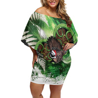 Piwakawaka New Zealand Christmas In July Family Matching Off Shoulder Short Dress and Hawaiian Shirt NZ Aroha Koru Fern Marble Vibes