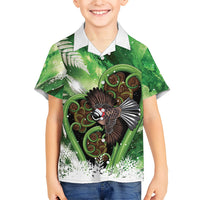 Piwakawaka New Zealand Christmas In July Family Matching Off Shoulder Short Dress and Hawaiian Shirt NZ Aroha Koru Fern Marble Vibes
