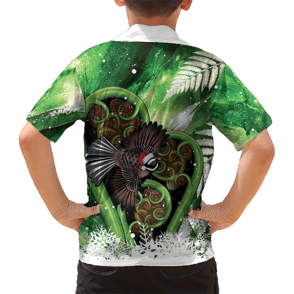 Piwakawaka New Zealand Christmas In July Family Matching Puletasi and Hawaiian Shirt NZ Aroha Koru Fern Marble Vibes