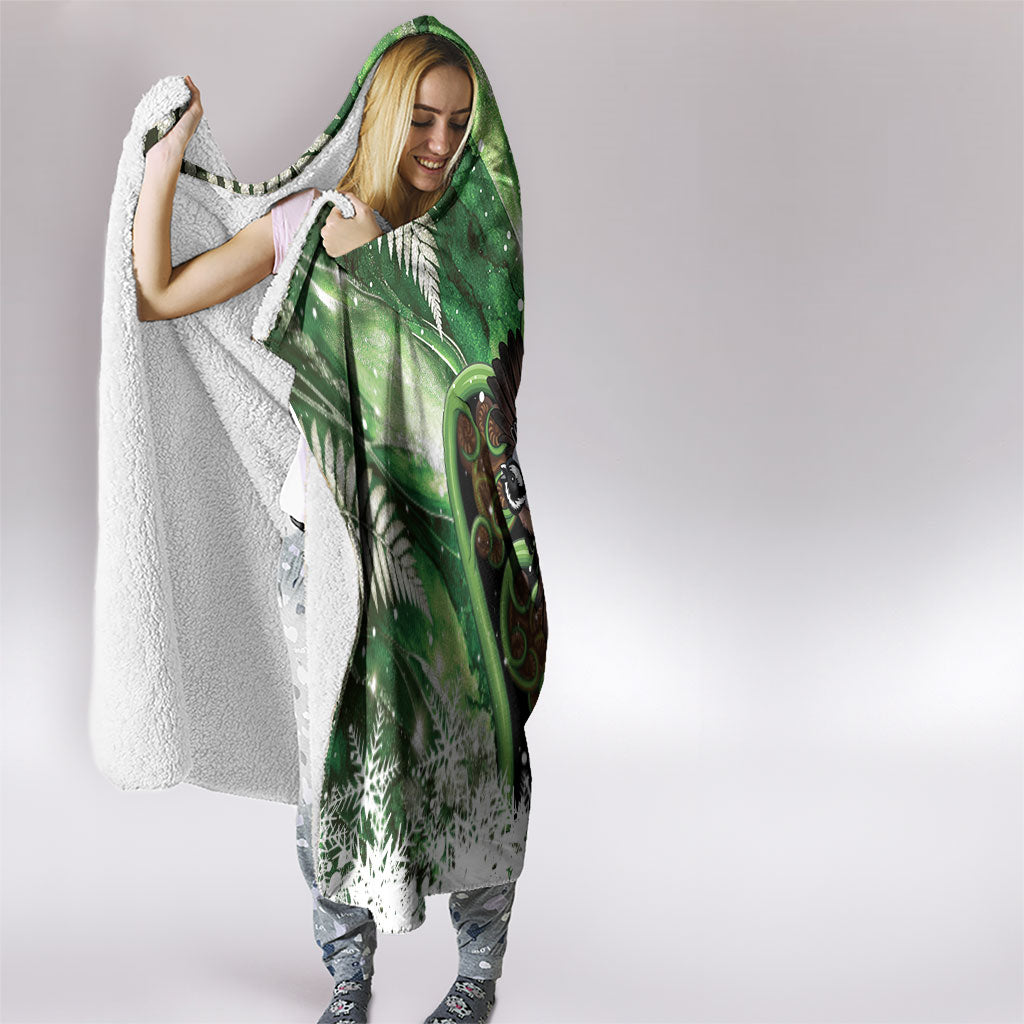 Piwakawaka New Zealand Christmas In July Hooded Blanket NZ Aroha Koru Fern Marble Vibes
