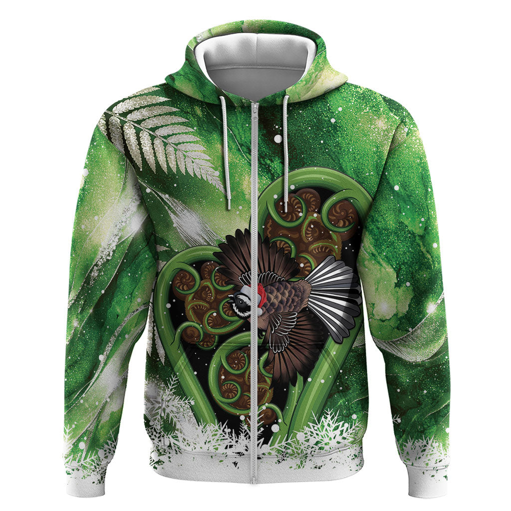 Piwakawaka New Zealand Christmas In July Hoodie NZ Aroha Koru Fern Marble Vibes
