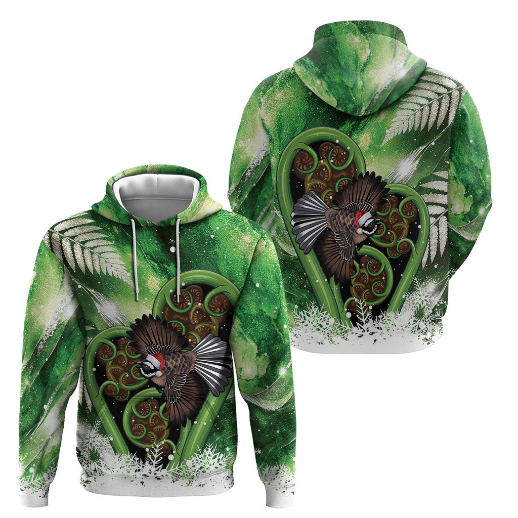 Piwakawaka New Zealand Christmas In July Hoodie NZ Aroha Koru Fern Marble Vibes