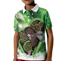 Piwakawaka New Zealand Christmas In July Kid Polo Shirt NZ Aroha Koru Fern Marble Vibes