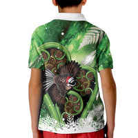 Piwakawaka New Zealand Christmas In July Kid Polo Shirt NZ Aroha Koru Fern Marble Vibes