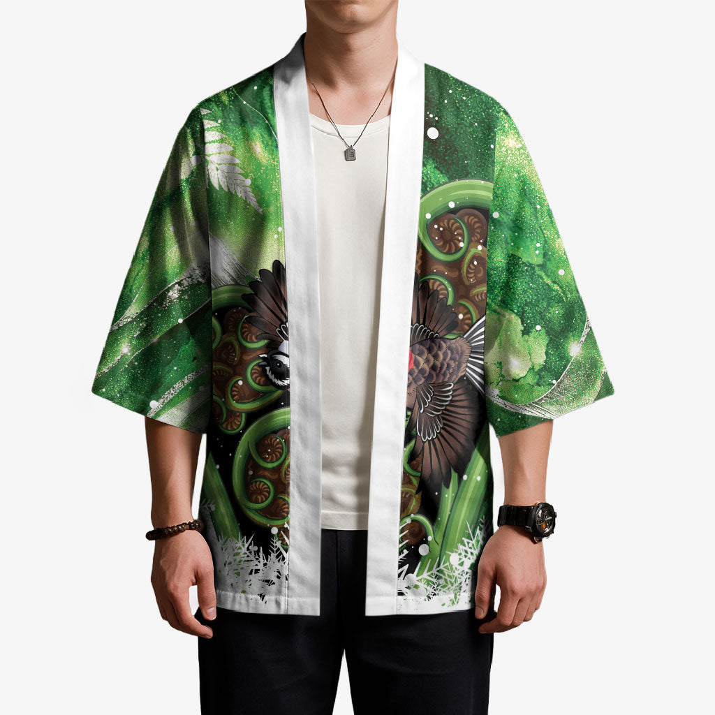 Piwakawaka New Zealand Christmas In July Kimono NZ Aroha Koru Fern Marble Vibes