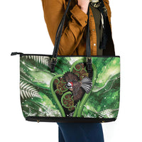 Piwakawaka New Zealand Christmas In July Leather Tote Bag NZ Aroha Koru Fern Marble Vibes