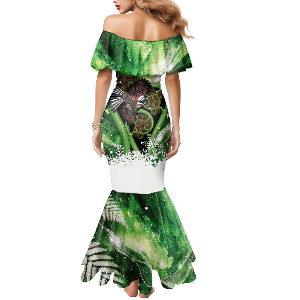 Piwakawaka New Zealand Christmas In July Mermaid Dress NZ Aroha Koru Fern Marble Vibes