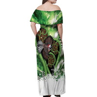 Piwakawaka New Zealand Christmas In July Off Shoulder Maxi Dress NZ Aroha Koru Fern Marble Vibes