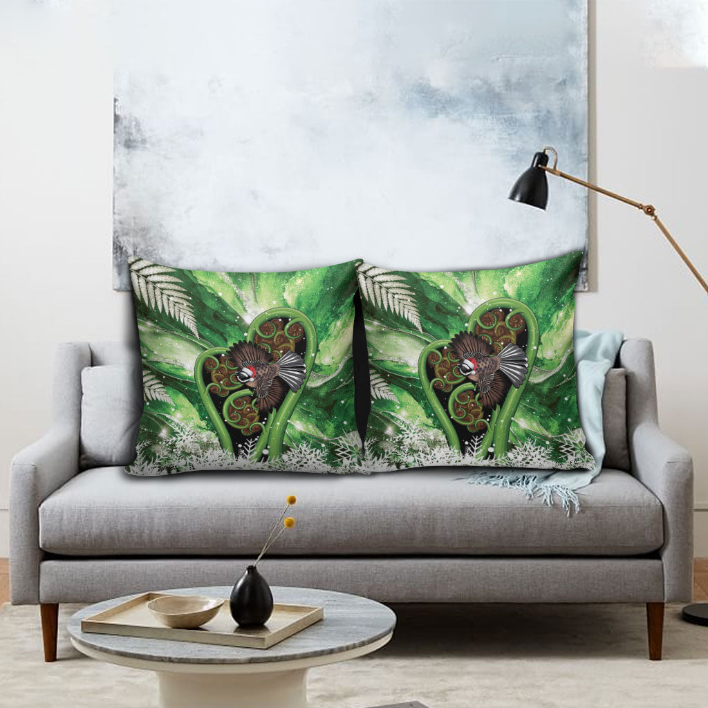 Piwakawaka New Zealand Christmas In July Pillow Cover NZ Aroha Koru Fern Marble Vibes