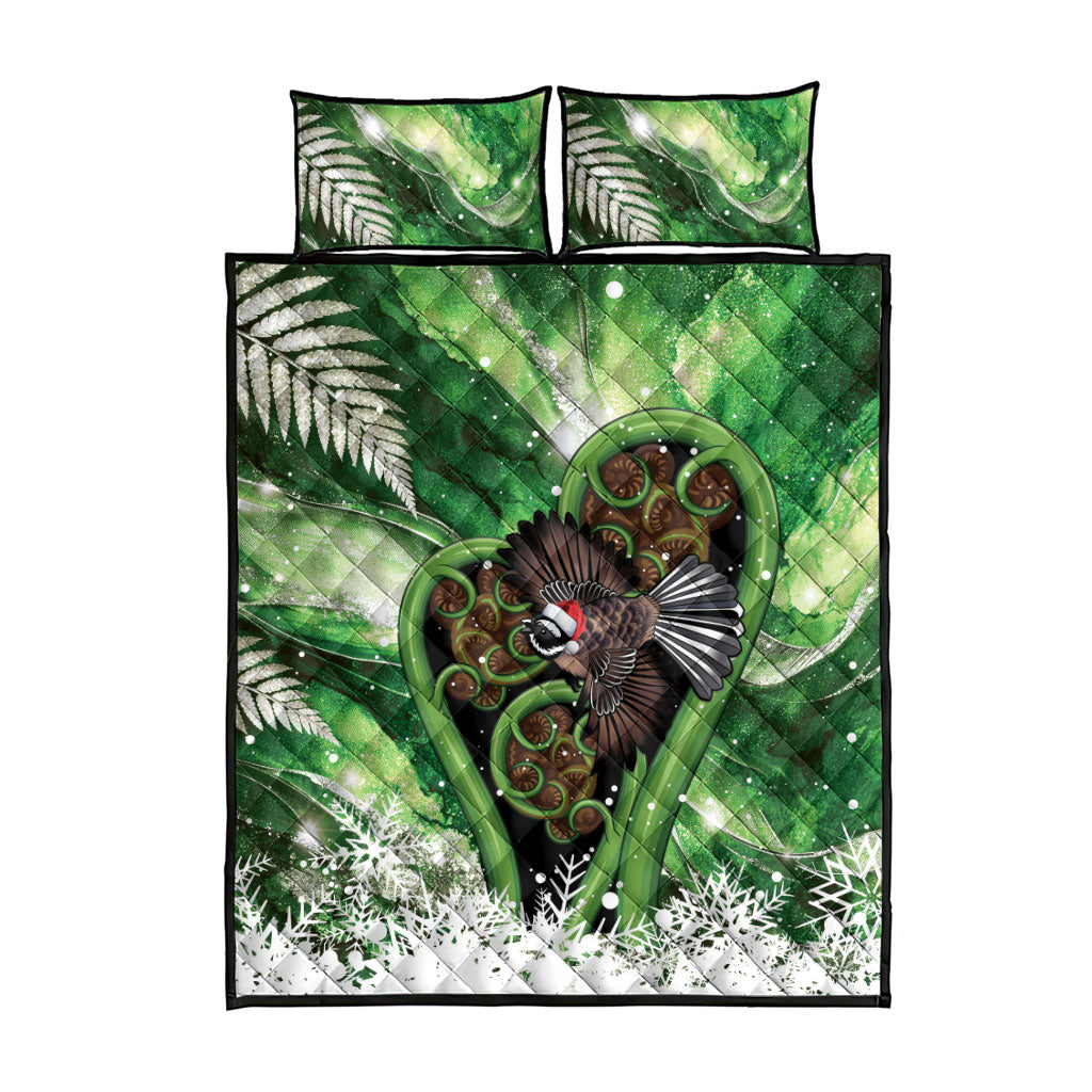 Piwakawaka New Zealand Christmas In July Quilt Bed Set NZ Aroha Koru Fern Marble Vibes