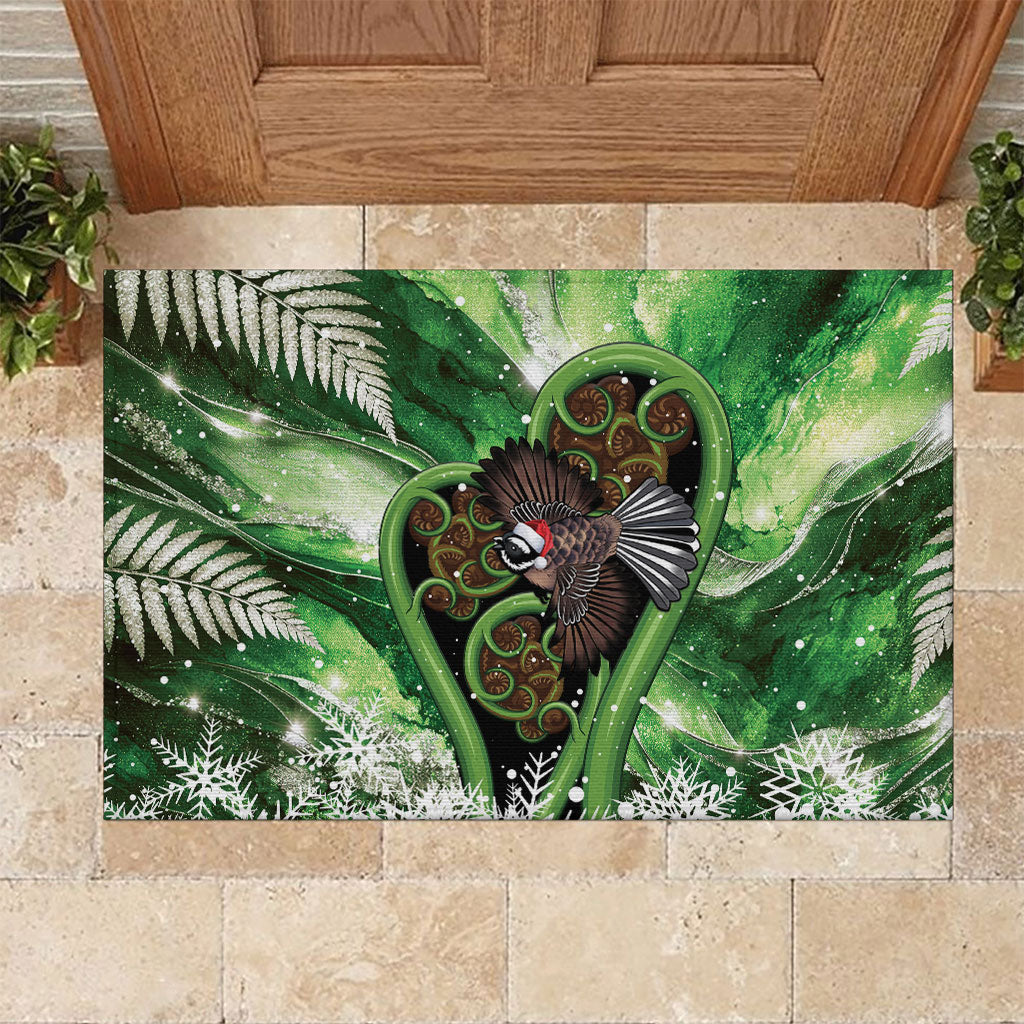 Piwakawaka New Zealand Christmas In July Rubber Doormat NZ Aroha Koru Fern Marble Vibes