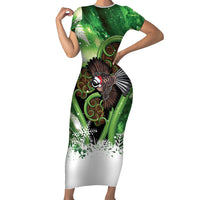 Piwakawaka New Zealand Christmas In July Short Sleeve Bodycon Dress NZ Aroha Koru Fern Marble Vibes