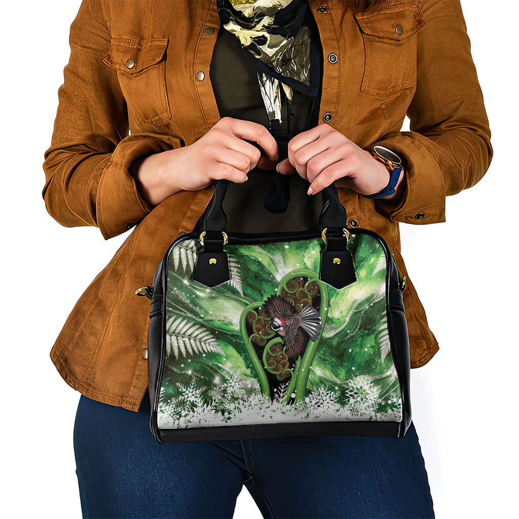 Piwakawaka New Zealand Christmas In July Shoulder Handbag NZ Aroha Koru Fern Marble Vibes