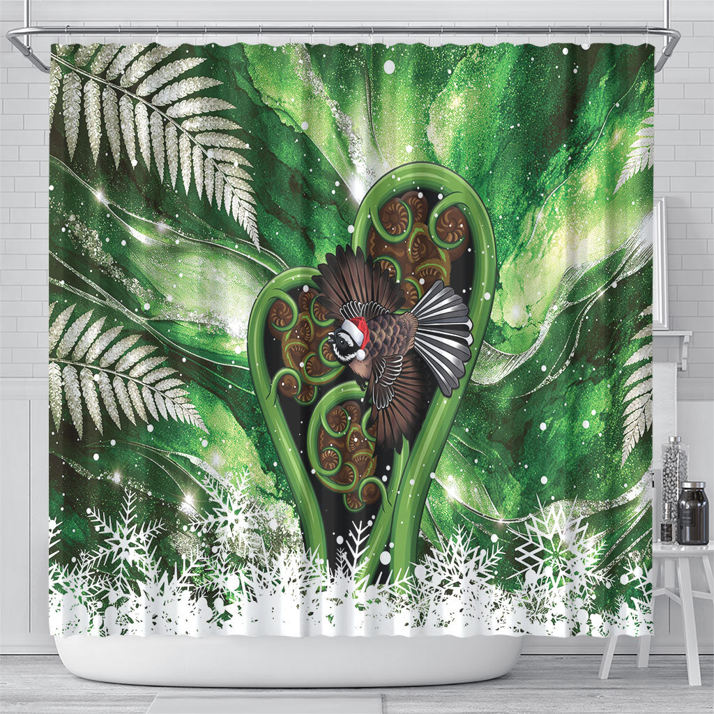 Piwakawaka New Zealand Christmas In July Shower Curtain NZ Aroha Koru Fern Marble Vibes