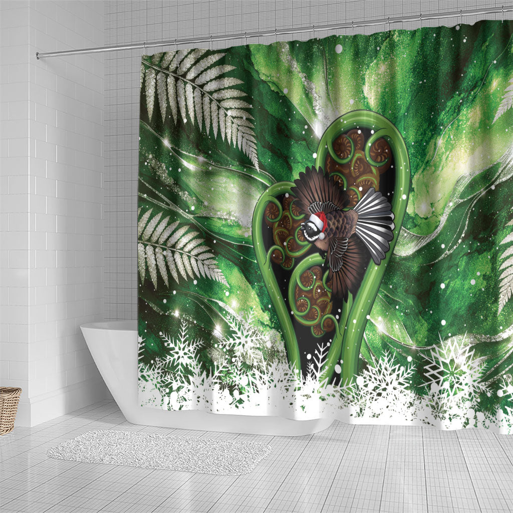 Piwakawaka New Zealand Christmas In July Shower Curtain NZ Aroha Koru Fern Marble Vibes