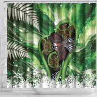 Piwakawaka New Zealand Christmas In July Shower Curtain NZ Aroha Koru Fern Marble Vibes