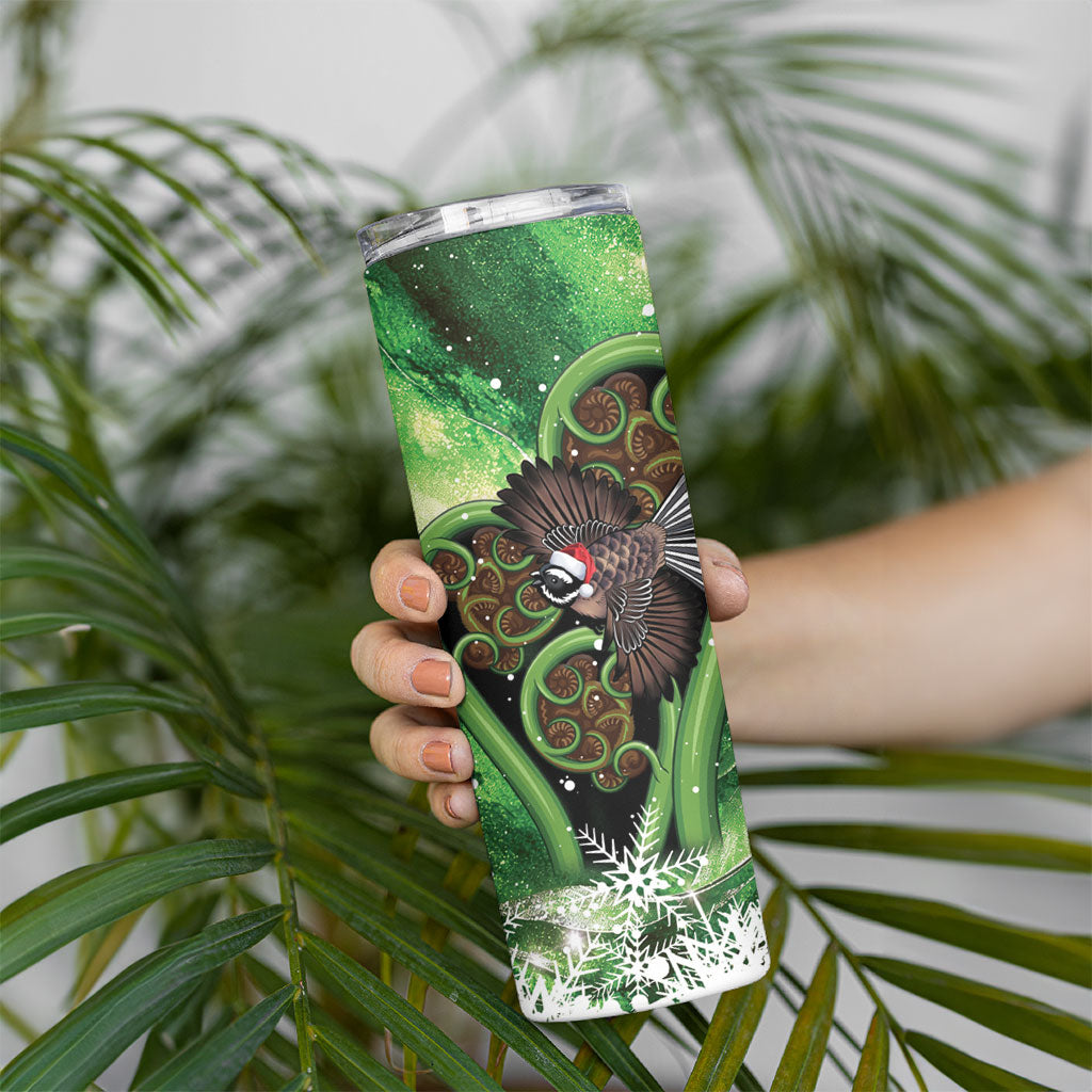 Piwakawaka New Zealand Christmas In July Skinny Tumbler NZ Aroha Koru Fern Marble Vibes