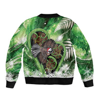 Piwakawaka New Zealand Christmas In July Sleeve Zip Bomber Jacket NZ Aroha Koru Fern Marble Vibes