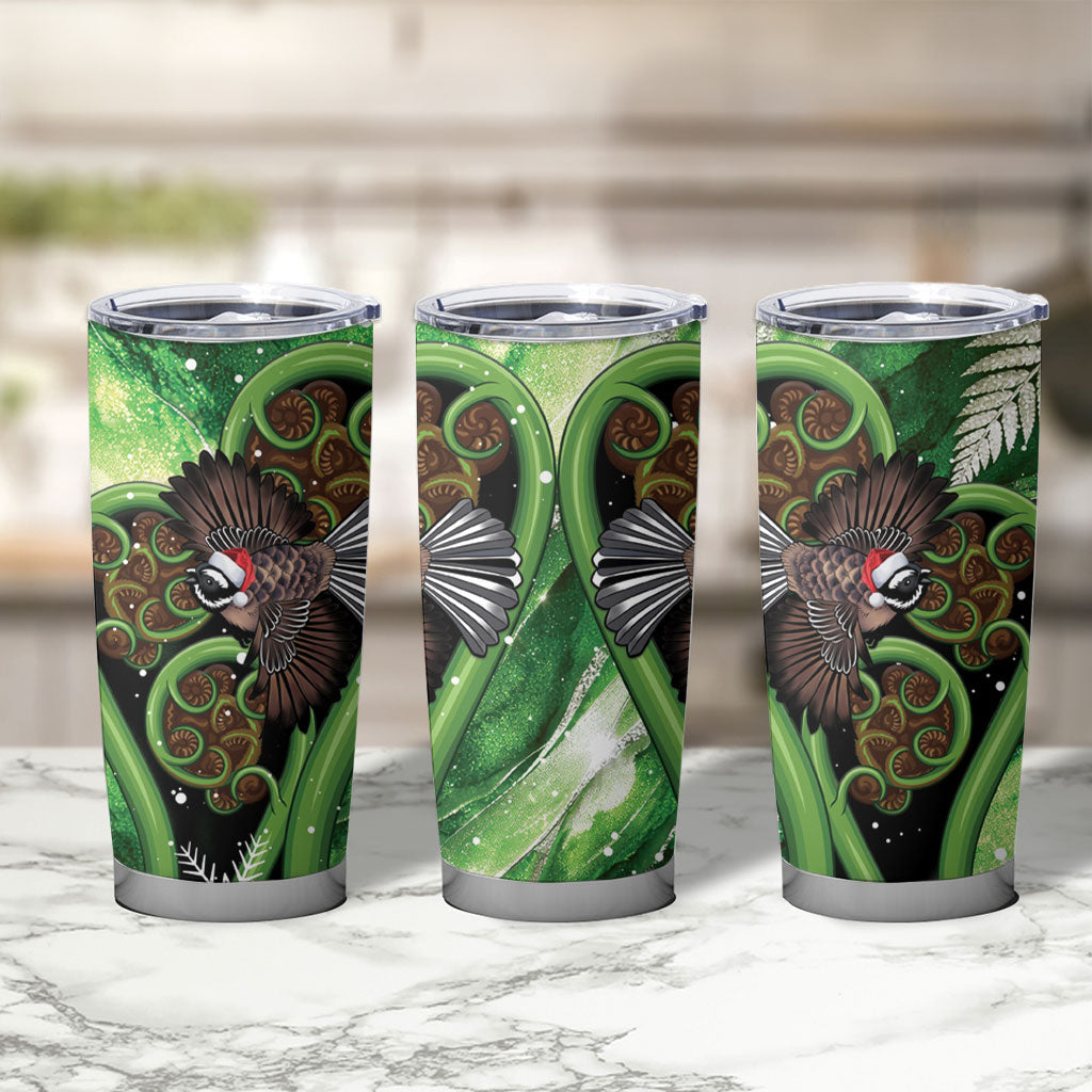 Piwakawaka New Zealand Christmas In July Tumbler Cup NZ Aroha Koru Fern Marble Vibes