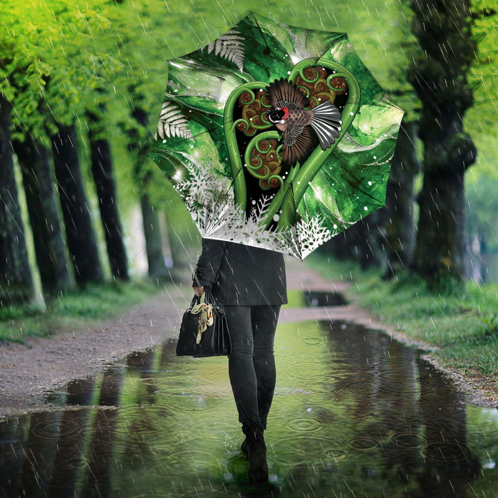 Piwakawaka New Zealand Christmas In July Umbrella NZ Aroha Koru Fern Marble Vibes