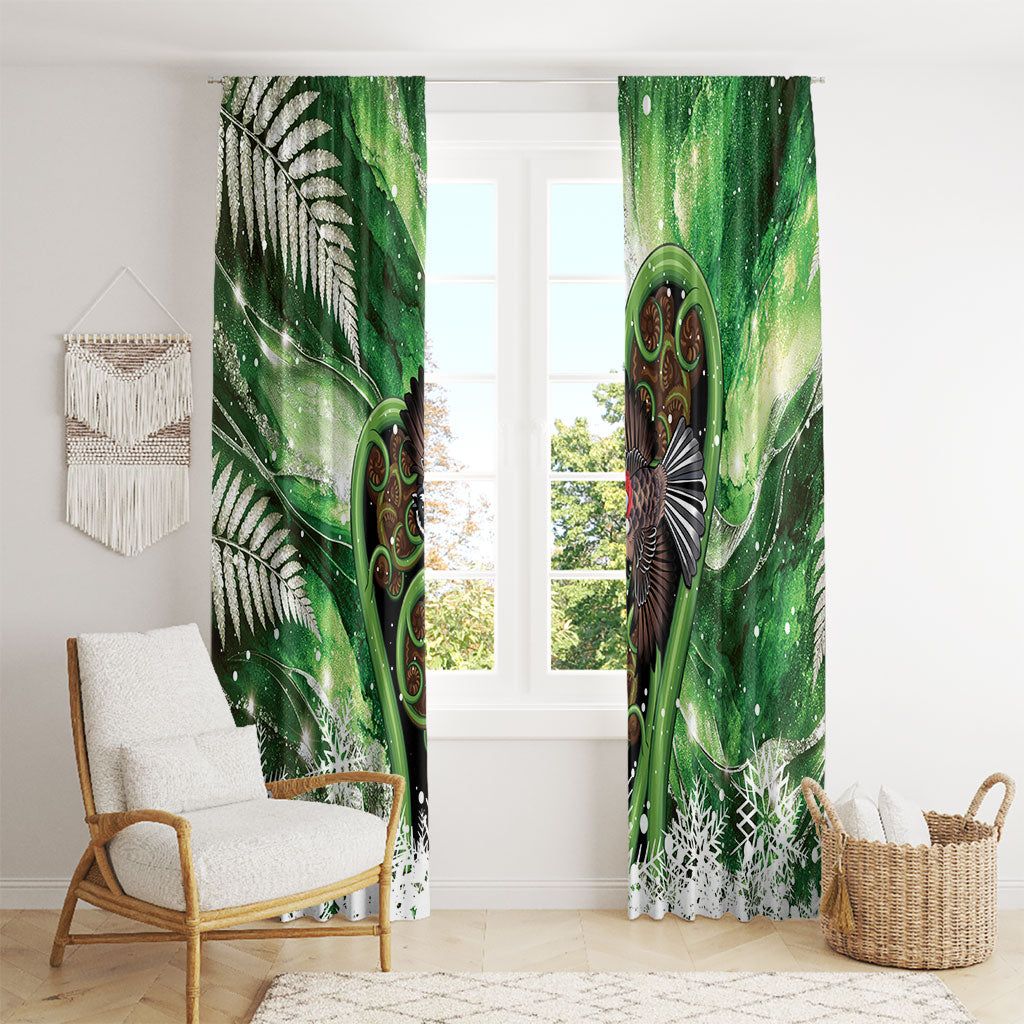 Piwakawaka New Zealand Christmas In July Window Curtain NZ Aroha Koru Fern Marble Vibes
