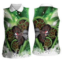 Piwakawaka New Zealand Christmas In July Women Sleeveless Polo Shirt NZ Aroha Koru Fern Marble Vibes