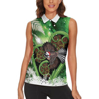 Piwakawaka New Zealand Christmas In July Women Sleeveless Polo Shirt NZ Aroha Koru Fern Marble Vibes