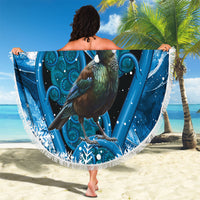 Tui Bird New Zealand Christmas In July Beach Blanket NZ Aroha Koru Fern Marble Vibes