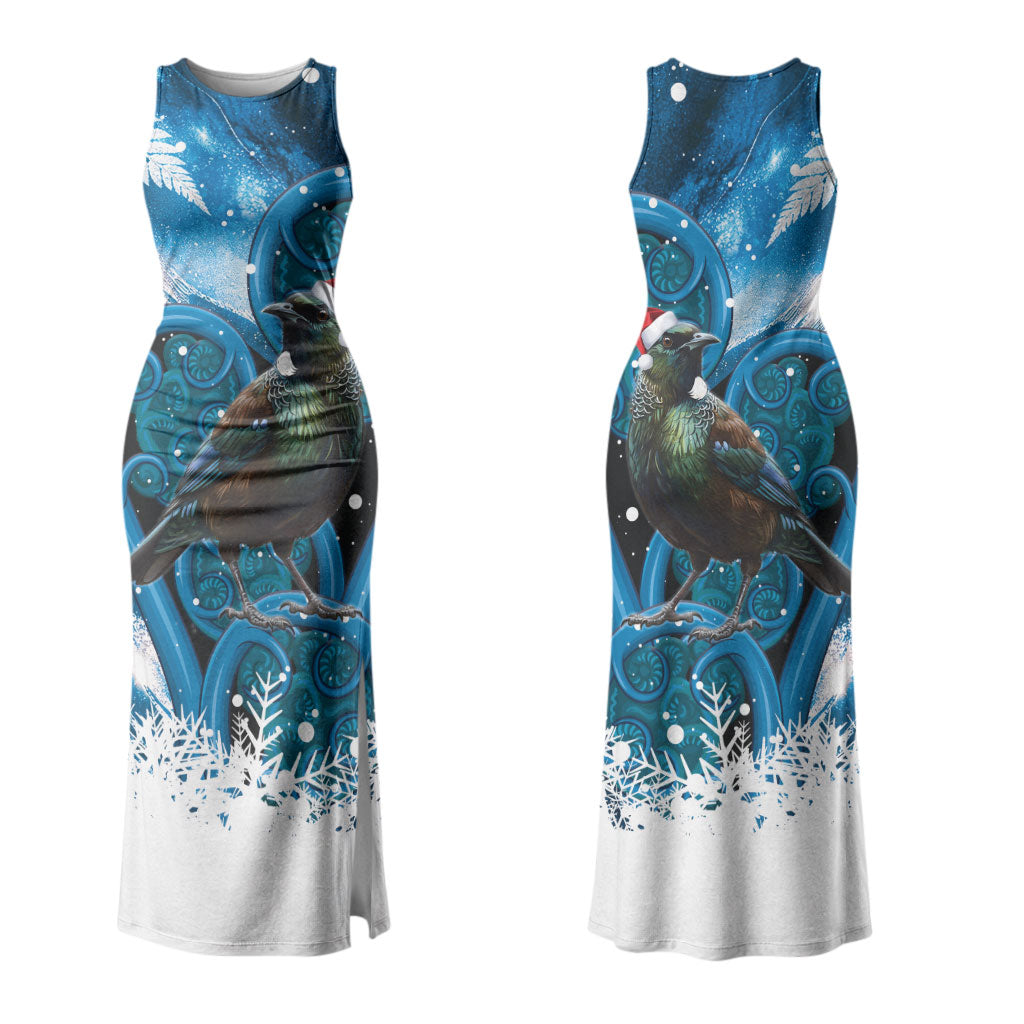 Tui Bird New Zealand Christmas In July Couples Matching Tank Maxi Dress and Long Sleeve Button Shirt NZ Aroha Koru Fern Marble Vibes LT14 - Polynesian Pride