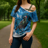 Tui Bird New Zealand Christmas In July Cross Shoulder Shirt NZ Aroha Koru Fern Marble Vibes