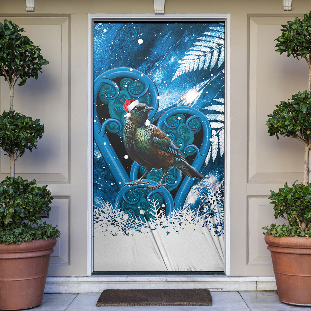Tui Bird New Zealand Christmas In July Door Cover NZ Aroha Koru Fern Marble Vibes