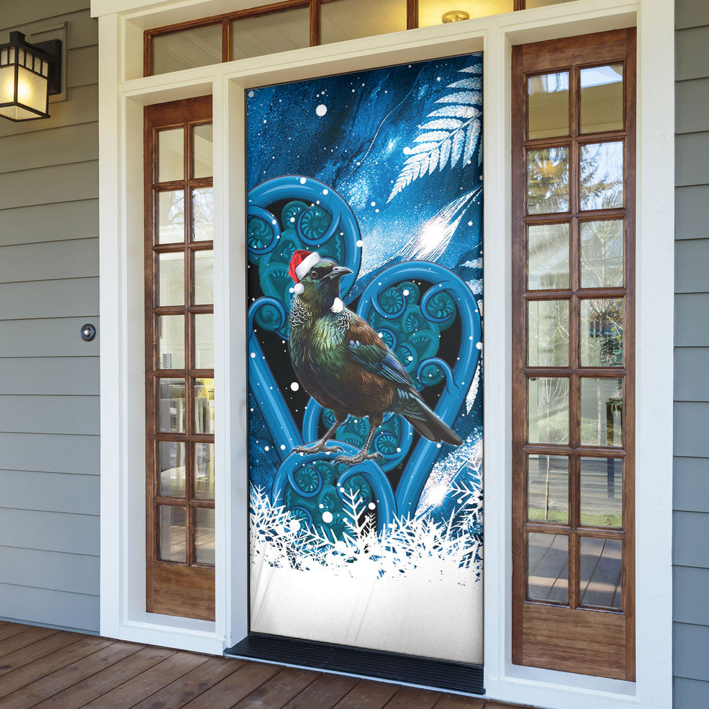 Tui Bird New Zealand Christmas In July Door Cover NZ Aroha Koru Fern Marble Vibes