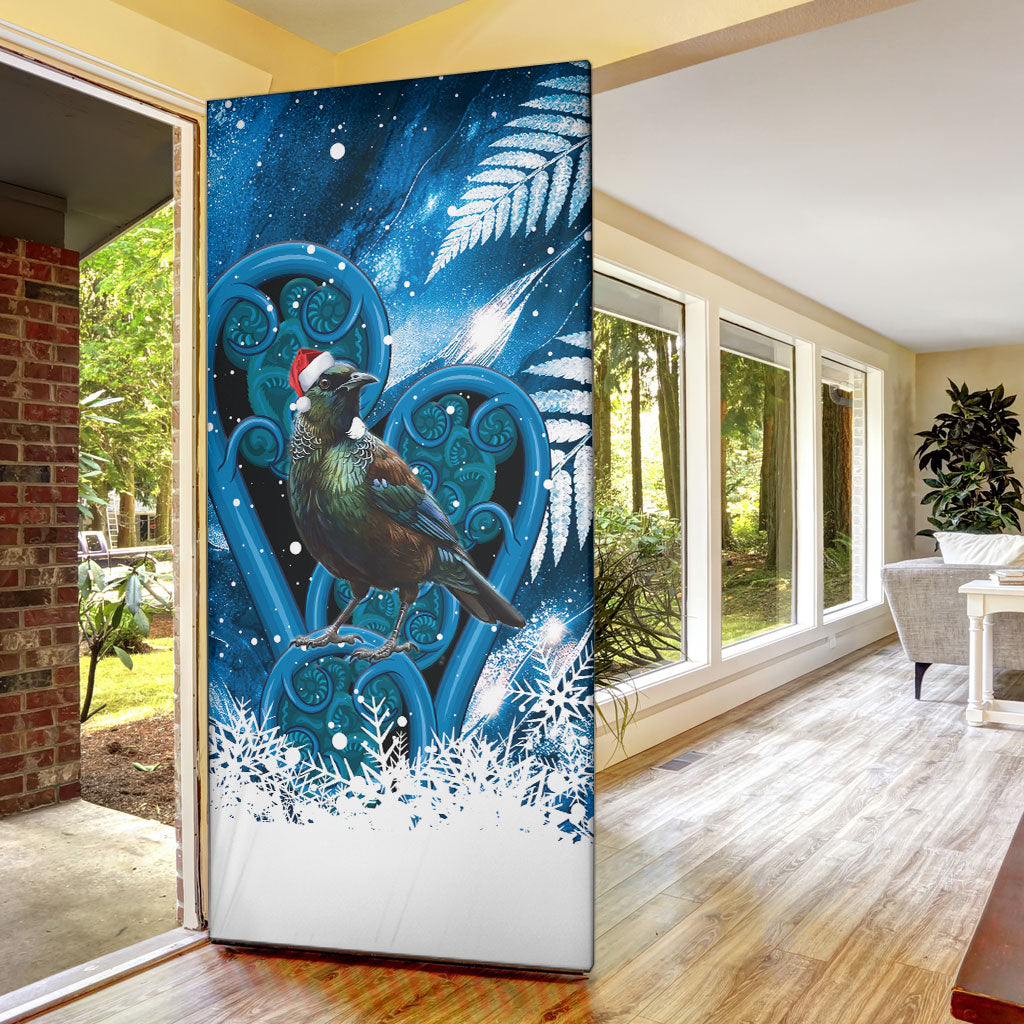 Tui Bird New Zealand Christmas In July Door Cover NZ Aroha Koru Fern Marble Vibes