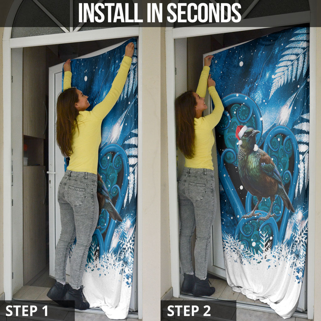 Tui Bird New Zealand Christmas In July Door Cover NZ Aroha Koru Fern Marble Vibes
