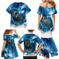 Tui Bird New Zealand Christmas In July Family Matching Mermaid Dress and Hawaiian Shirt NZ Aroha Koru Fern Marble Vibes