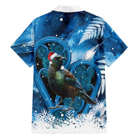 Tui Bird New Zealand Christmas In July Family Matching Off The Shoulder Long Sleeve Dress and Hawaiian Shirt NZ Aroha Koru Fern Marble Vibes