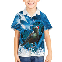 Tui Bird New Zealand Christmas In July Family Matching Short Sleeve Bodycon Dress and Hawaiian Shirt NZ Aroha Koru Fern Marble Vibes