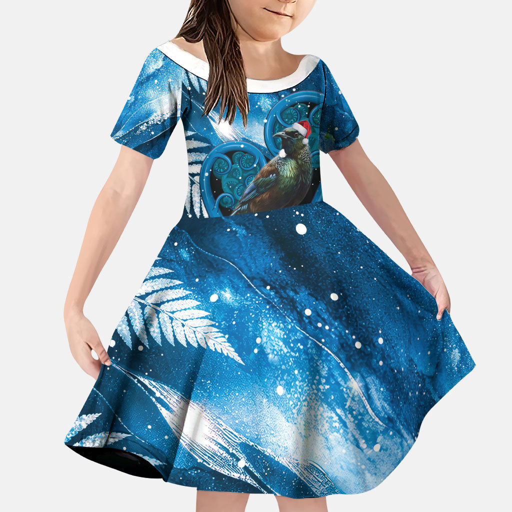 Tui Bird New Zealand Christmas In July Family Matching Summer Maxi Dress and Hawaiian Shirt NZ Aroha Koru Fern Marble Vibes