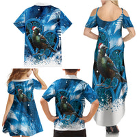 Tui Bird New Zealand Christmas In July Family Matching Summer Maxi Dress and Hawaiian Shirt NZ Aroha Koru Fern Marble Vibes