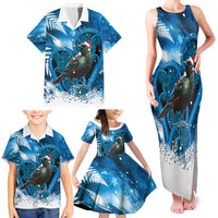 Tui Bird New Zealand Christmas In July Family Matching Tank Maxi Dress and Hawaiian Shirt NZ Aroha Koru Fern Marble Vibes
