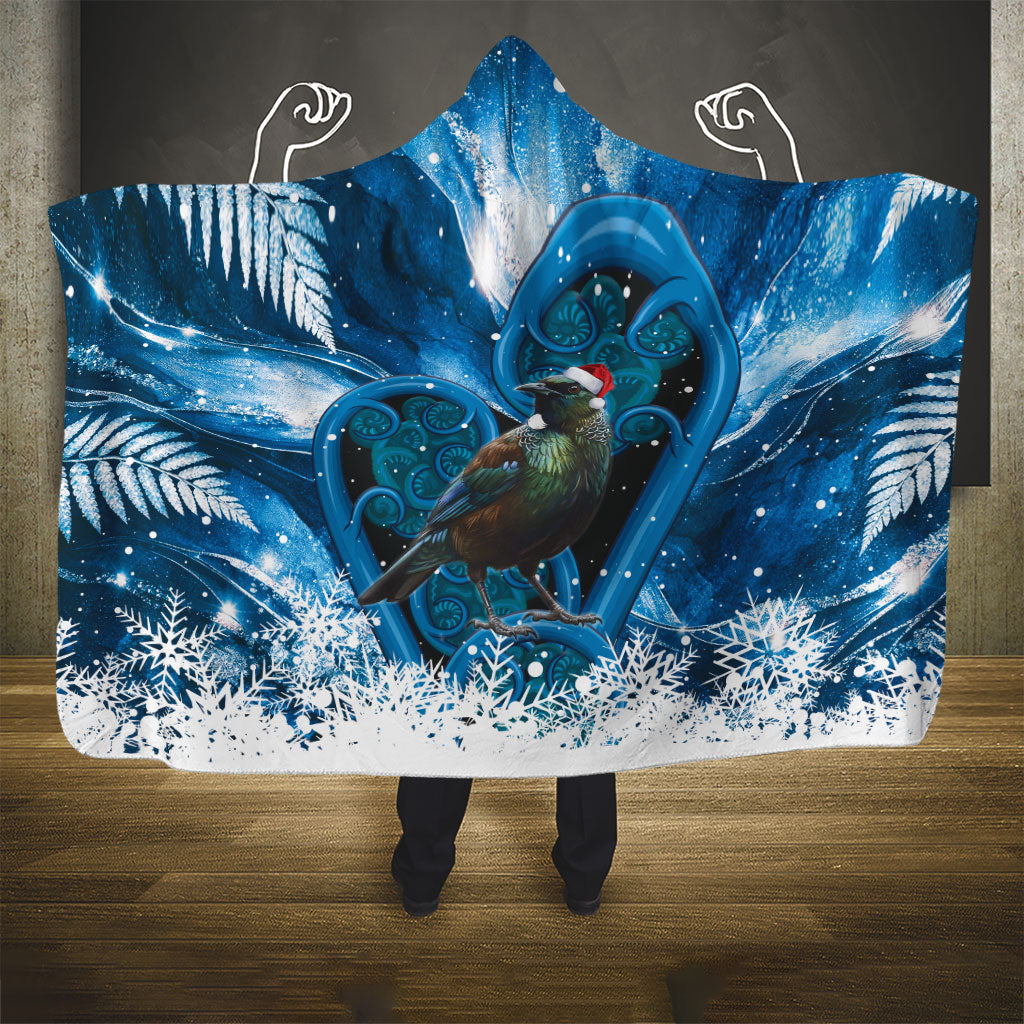 Tui Bird New Zealand Christmas In July Hooded Blanket NZ Aroha Koru Fern Marble Vibes