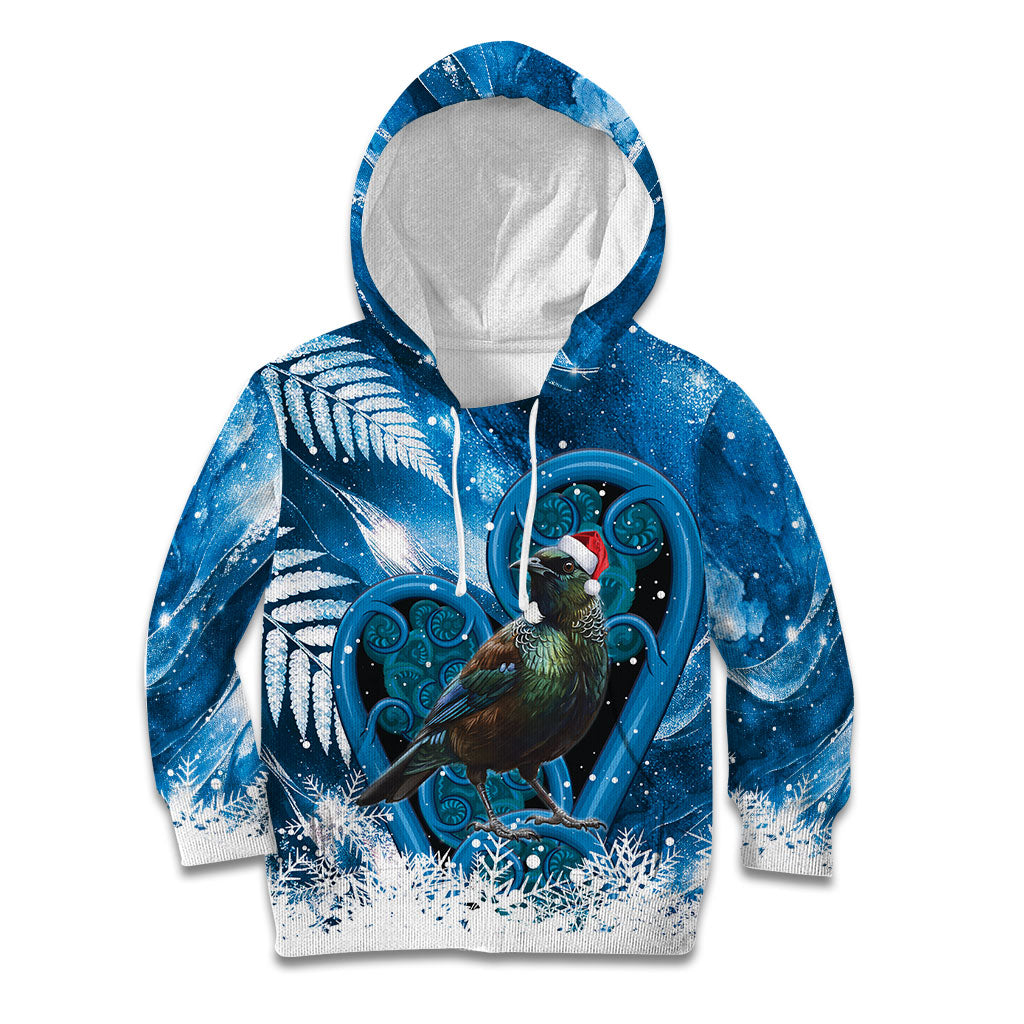 Tui Bird New Zealand Christmas In July Kid Hoodie NZ Aroha Koru Fern Marble Vibes