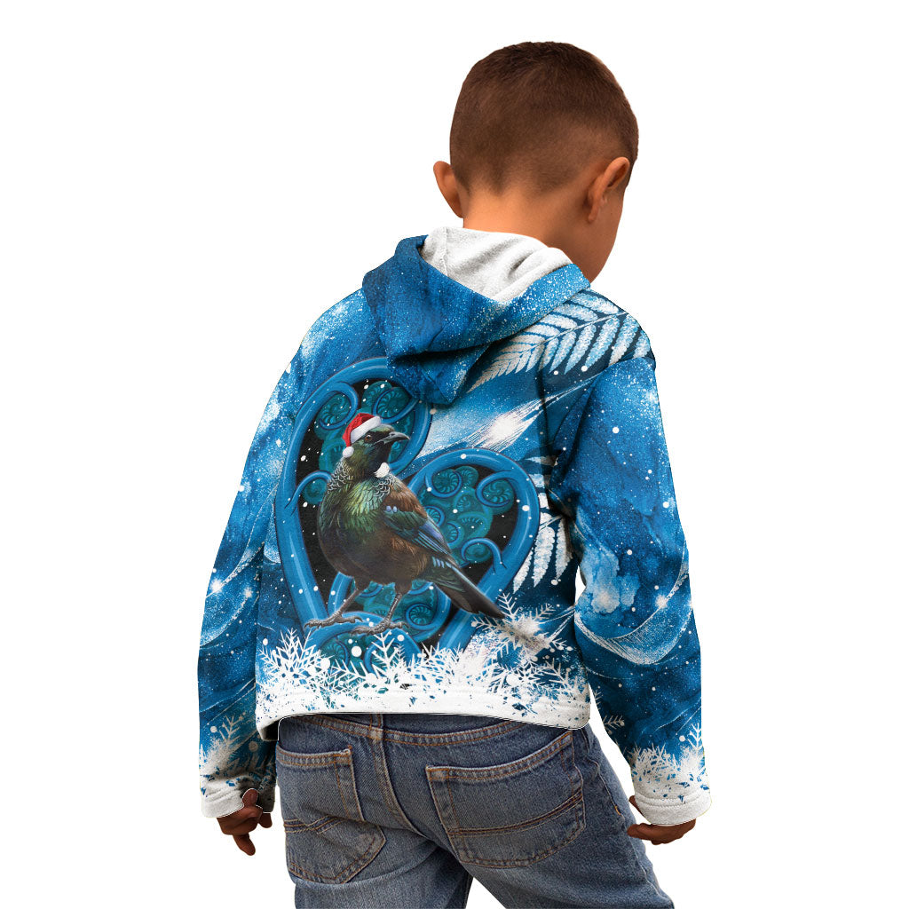 Tui Bird New Zealand Christmas In July Kid Hoodie NZ Aroha Koru Fern Marble Vibes