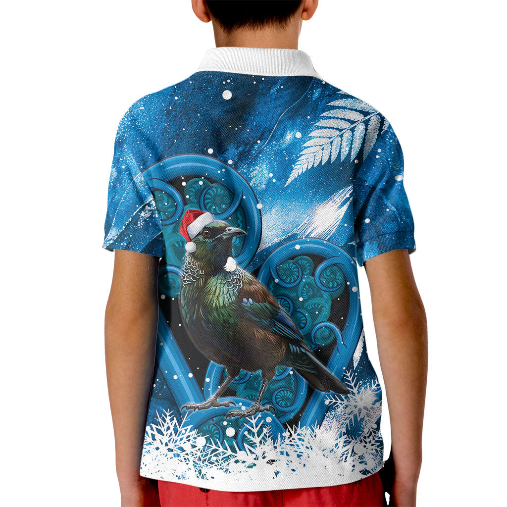 Tui Bird New Zealand Christmas In July Kid Polo Shirt NZ Aroha Koru Fern Marble Vibes