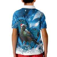Tui Bird New Zealand Christmas In July Kid Polo Shirt NZ Aroha Koru Fern Marble Vibes