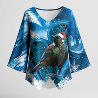 Tui Bird New Zealand Christmas In July Kimono Sleeve Blouse NZ Aroha Koru Fern Marble Vibes