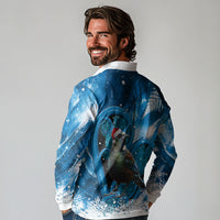 Tui Bird New Zealand Christmas In July Long Sleeve Polo Shirt NZ Aroha Koru Fern Marble Vibes